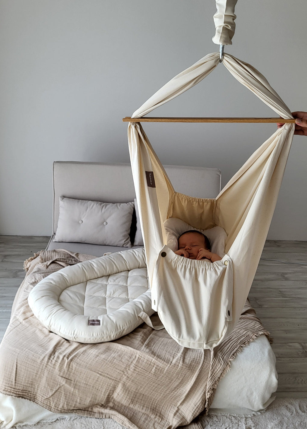 homba® baby závesná kolíska bavlnená krémová
