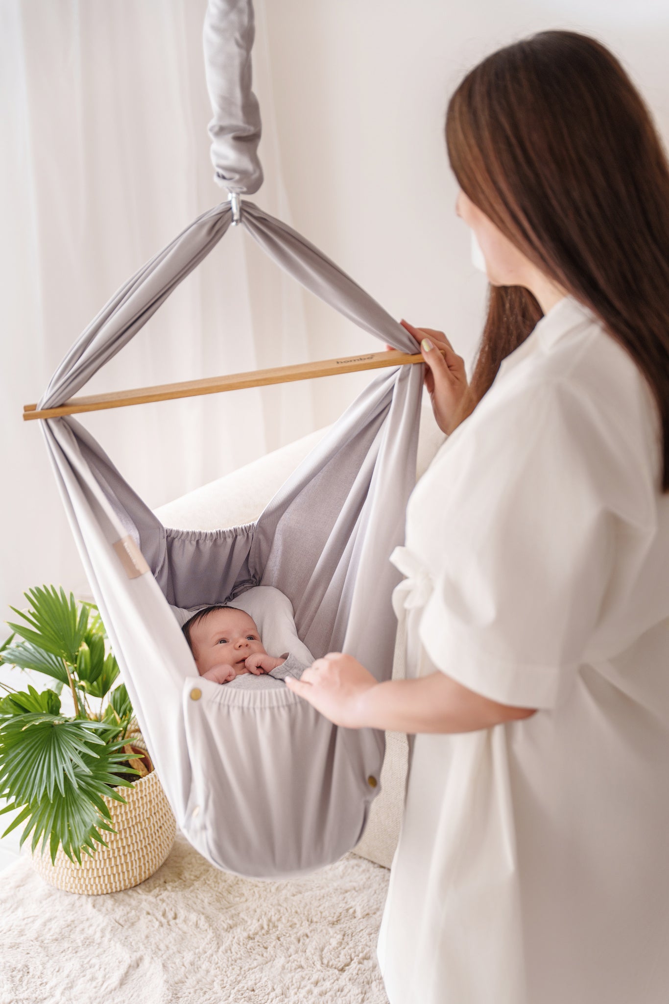 homba® baby závesná kolíska bavlnená svetlosivá